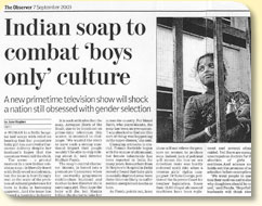 article - Indian soap to combat 'boys only' culture